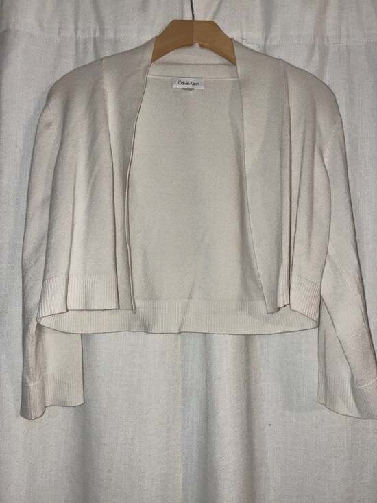 Calvin Klein Sweaters - Calvin Klein Women's Cream Open Front Cropped Cardigan Size L